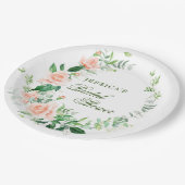 エレガント赤面バラフローラグリーンリーブライダルシャワー ペーパープレート (アングル)