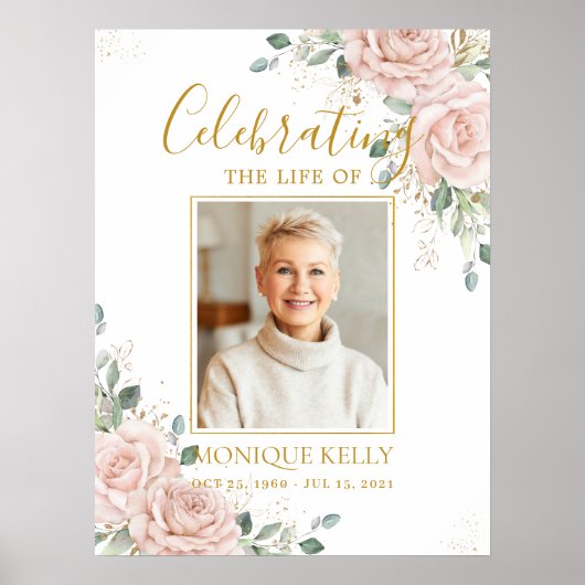 エレガント赤面バラ写真葬祭記念碑 ポスター (正面)