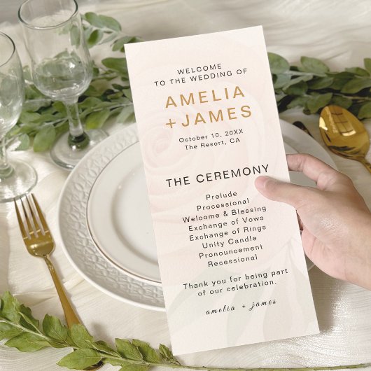 エレガント赤面バラ結婚式プログラムカード