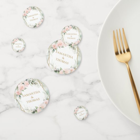 エレガント赤面バラ緑色の金ゴールドの結婚きらめき コンフェッティ (グループ)