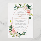 エレガント赤面バラ金ゴールドフローラ結婚の 箔招待状 (正面)