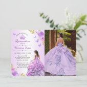 エレガント赤面パープルフローラキンセアニラ招待状 招待状 (スタンド正面)