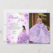 エレガント赤面パープルフローラキンセアニラ誕生日 サンキューカード (正面)