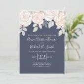 エレガント赤面ピシンプルンクフローラネイビーブルーブロージズ 招待状 (スタンド正面)