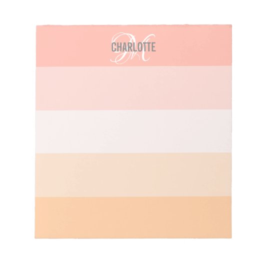 エレガント赤面ピストライプのックモノグラム名 ノートパッド (正面)