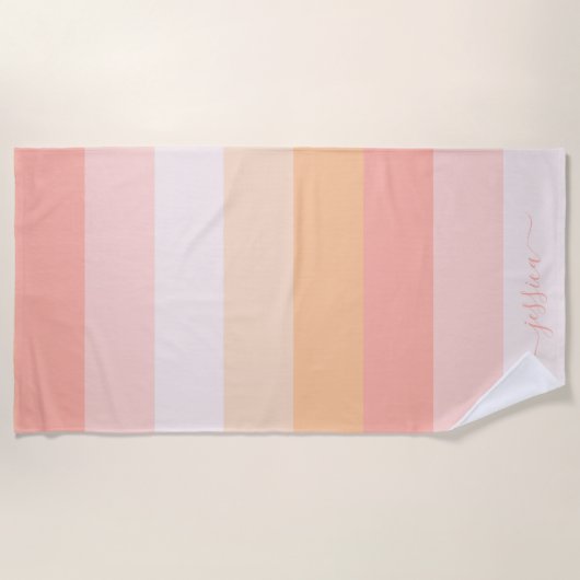 エレガント赤面ピストライプンクのスクリプト名 ビーチタオル (正面)