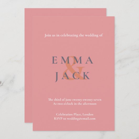 エレガント赤面ピモダンンクアンパ結婚サンド 招待状 (正面/裏面)