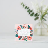 エレガント赤面ピンクかわいいフローラボホフラワーブーケ スクエア名刺 (スタンド正面)