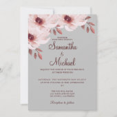 エレガント赤面ピンクさび葉つきの水色フローラ 招待状 (正面)
