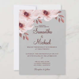 エレガント赤面ピンクさび葉つきの水色フローラ 招待状