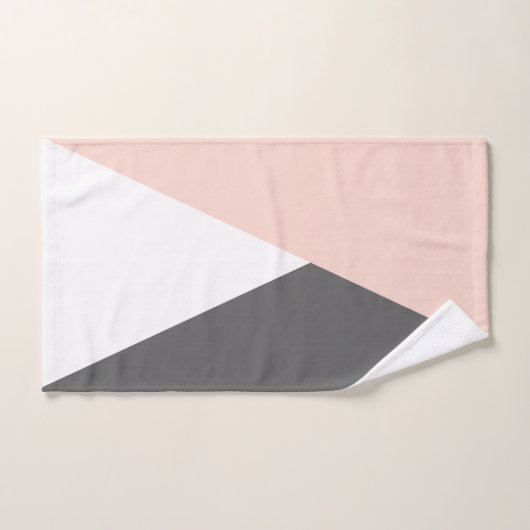 エレガント赤面ピンクとグレーのジオメトリ三角形 バスタオルセット (ハンドタオル)