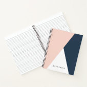 エレガント赤面ピンクとネイビーブルーの幾何三角形 ノートブック (内部)