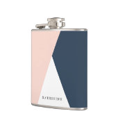 エレガント赤面ピンクとネイビーブルーの幾何三角形 フラスク (左)
