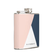 エレガント赤面ピンクとネイビーブルーの幾何三角形 フラスク (右)