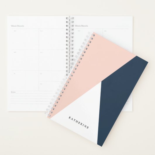 エレガント赤面ピンクとネイビーブルーの幾何三角形 プランナー手帳 (ディスプレー)