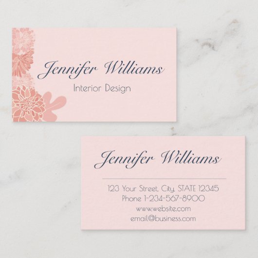 エレガント赤面ピンクとネイビーブルーフローラ 名刺 (正面/裏面)