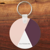 エレガント赤面ピンクとブルゴーニュの幾何三角形 キーホルダー (正面)
