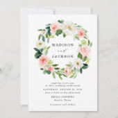 エレガント赤面ピンクとホワイトフローラリース結婚ズ 招待状 (正面)