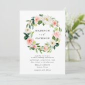 エレガント赤面ピンクとホワイトフローラリース結婚ズ 招待状 (スタンド正面)