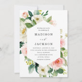 エレガント赤面ピンクと白フローラ結婚ズ 招待状 (正面)