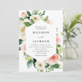 エレガント赤面ピンクと白フローラ結婚ズ 招待状 (スタンド正面)