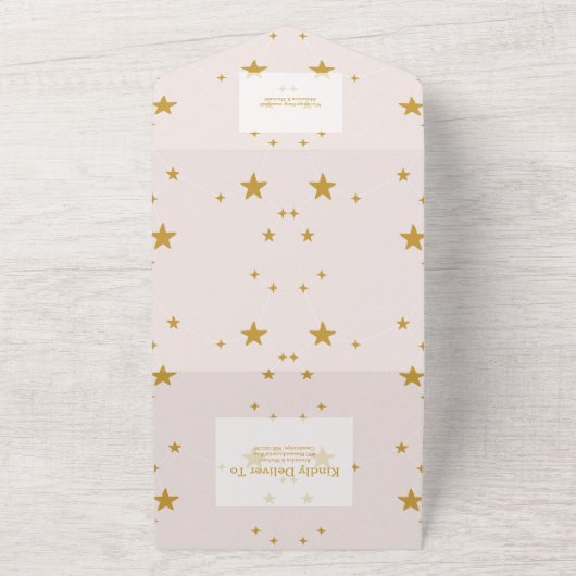 エレガント赤面ピンクと金ゴールドシナ結婚ス オールインワン招待状 (外側)