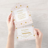 エレガント赤面ピンクと金ゴールドシナ結婚ス オールインワン招待状 (貼ってはがせる)