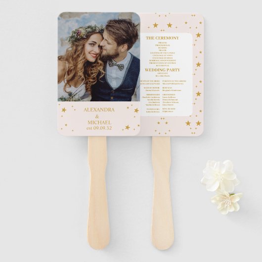 エレガント赤面ピンクと金ゴールドシナ結婚ス ハンドファン (正面&裏面)