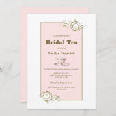エレガント赤面ピンクと金ゴールドシンプルブライダル茶 招待状 (正面/裏面)