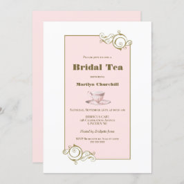 エレガント赤面ピンクと金ゴールドシンプルブライダル茶 招待状