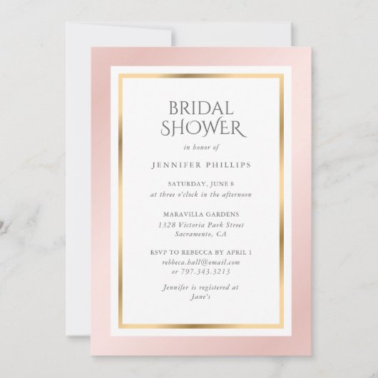 エレガント赤面ピンクと金ゴールドブライダルシャワー 招待状 (正面)