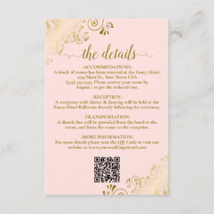 エレガント赤面ピンクと金ゴールド結婚のQRコード詳細 エンクロージャーカード