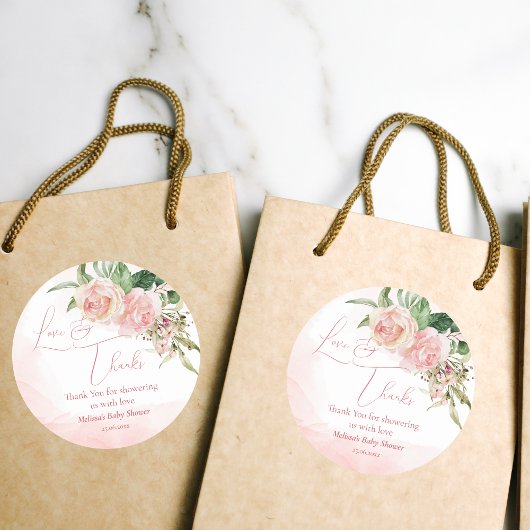 エレガント赤面ピンクのバラの赤ちゃんシャワー感謝していユーザ ラウンドシール