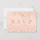 エレガント赤面ピンクのバラの金ゴールドスケッチ花 出欠カード (正面)