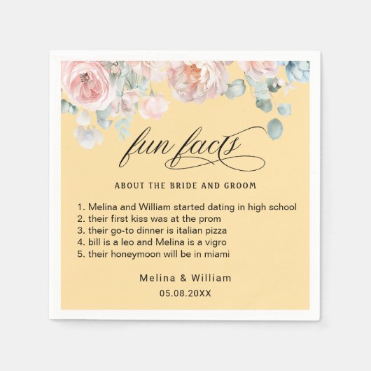 エレガント赤面ピンクのフローラおもしろい結婚ファクト スタンダードカクテルナプキン (正面)