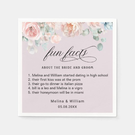 エレガント赤面ピンクのフローラおもしろい結婚ファクト スタンダードカクテルナプキン (正面)