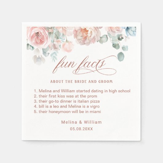 エレガント赤面ピンクのフローラおもしろい結婚ファクト スタンダードカクテルナプキン (正面)