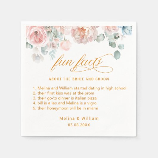 エレガント赤面ピンクのフローラおもしろい結婚ファクト スタンダードカクテルナプキン (正面)