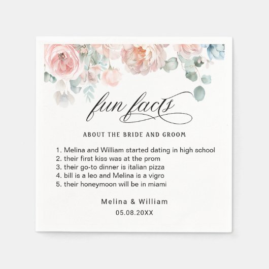 エレガント赤面ピンクのフローラおもしろい結婚ファクト スタンダードカクテルナプキン (正面)