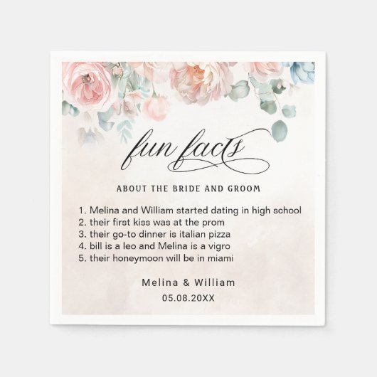 エレガント赤面ピンクのフローラおもしろい結婚ファクト スタンダードカクテルナプキン (正面)