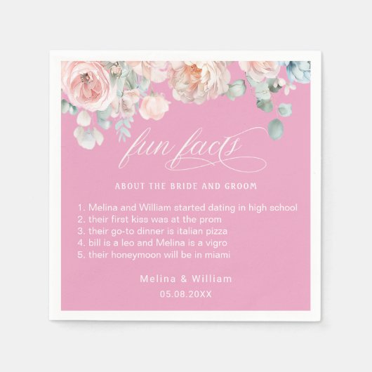 エレガント赤面ピンクのフローラおもしろい結婚ファクト スタンダードカクテルナプキン (正面)