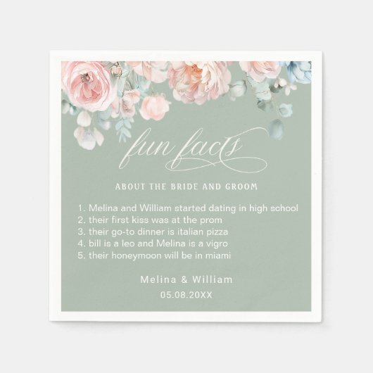 エレガント赤面ピンクのフローラおもしろい結婚ファクト スタンダードカクテルナプキン (正面)