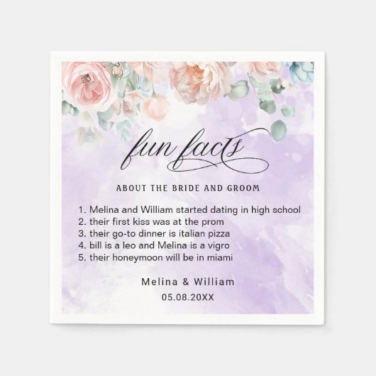 エレガント赤面ピンクのフローラおもしろい結婚ファクト スタンダードカクテルナプキン (正面)