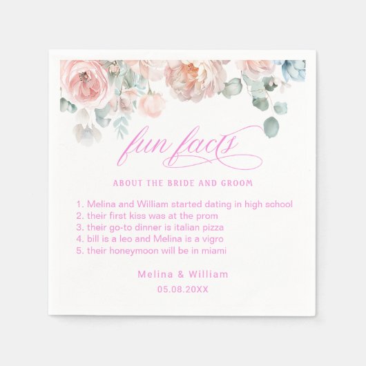 エレガント赤面ピンクのフローラおもしろい結婚ファクト スタンダードカクテルナプキン (正面)