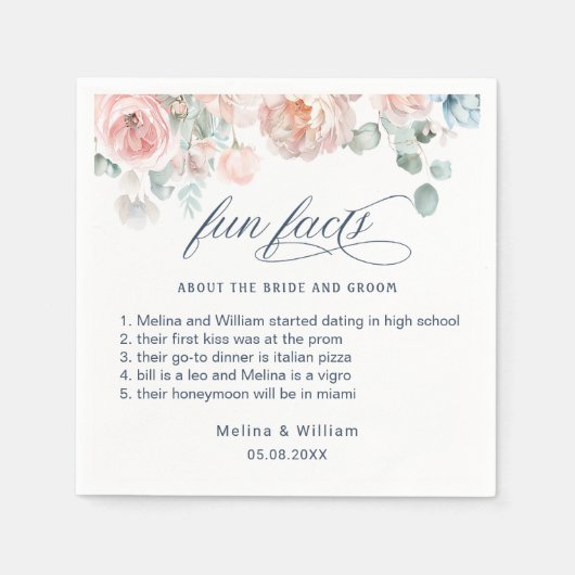 エレガント赤面ピンクのフローラおもしろい結婚ファクト スタンダードカクテルナプキン (正面)