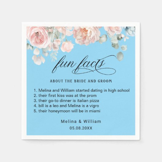 エレガント赤面ピンクのフローラおもしろい結婚ファクト スタンダードカクテルナプキン (正面)