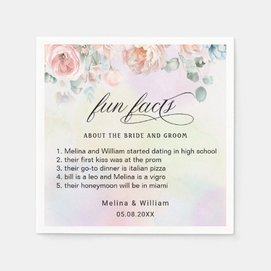 エレガント赤面ピンクのフローラおもしろい結婚ファクト スタンダードカクテルナプキン (正面)