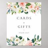 エレガント赤面ピンクのフローラカードとギフトサイン ポスター (正面)