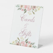 エレガント赤面ピンクのフローラカードとギフト結婚ズ 台座サイン (正面)