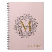 エレガント赤面ピンクのフローラガーリー金ゴールドモノグラム名 ノートブック (正面)